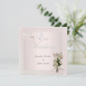 Elegant Wedding Cream Pink Lace Bow Roos Kaart (Staand voorkant)