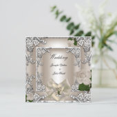 Elegant Wedding Cream Roos Silver White Kaart (Staand voorkant)