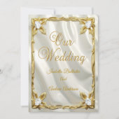 Elegant Wedding Cream White Faux Silk Gold Diamond Kaart (Voorkant)