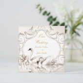Elegant Wedding Cream White Swans Bow Kaart (Staand voorkant)