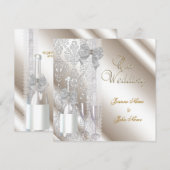 Elegant Wedding Damask Cream White Champagne Kaart (Voorkant / Achterkant)