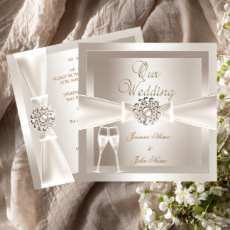 Elegant Wedding Damask Cream White Champagne Kaart
