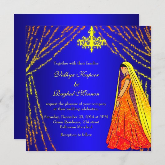 Elegant Wedding Dress Lights Chandelier Uitnodigin Kaart (Voorkant / Achterkant)