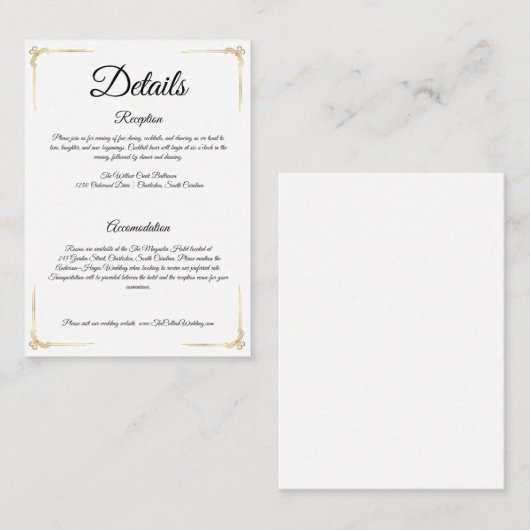 Elegant Wedding Enclosure Card Gold Details Insert Informatiekaartje (Voorkant / Achterkant)