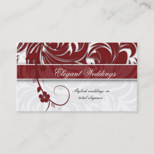 Elegant Wedding Event Planner Floral Leaf Red Visitekaartje