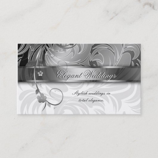 Elegant Wedding Event Planner Floral Leaf Silver Visitekaartje (Voorkant)