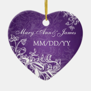 Elegant Wedding Favor Swirls Paars Keramisch Ornament