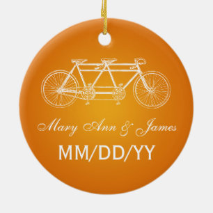 Elegant Wedding Favor Tandem Bike Sinaasappel Keramisch Ornament