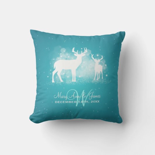 Elegant Wedding Favor Winter Deer Sparkle Turquois Kussen (Voorkant)