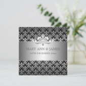 Elegant Wedding Fleur De Lis Black Kaart (Staand voorkant)