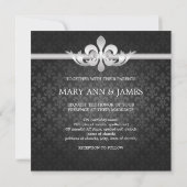 Elegant Wedding Fleur De Lis Black Kaart (Achterkant)