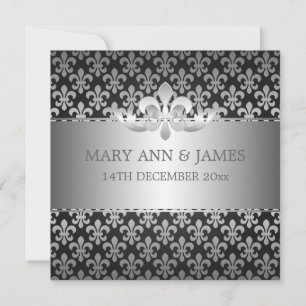 Elegant Wedding Fleur De Lis Black Kaart