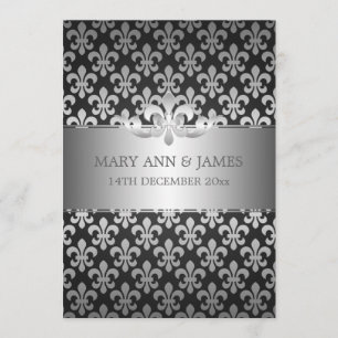 Elegant Wedding Fleur De Lis Black Kaart
