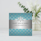 Elegant Wedding Fleur De Lis Blue Kaart (Staand voorkant)