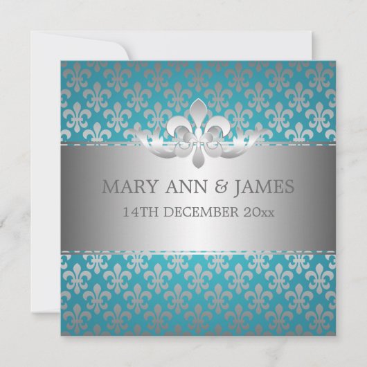 Elegant Wedding Fleur De Lis Blue Kaart (Voorkant)