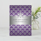 Elegant Wedding Fleur De Lis Paars Kaart (Staand voorkant)
