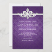 Elegant Wedding Fleur De Lis Paars Kaart (Achterkant)