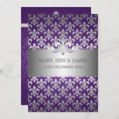 Elegant Wedding Fleur De Lis Paars Kaart (Voorkant / Achterkant)