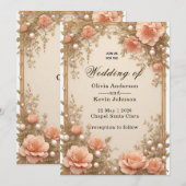 Elegant Wedding Flora Frame With Soft Pink Flowers Kaart (Voorkant / Achterkant)