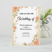 Elegant Wedding Flora Frame With Soft Pink Flowers Kaart (Staand voorkant)