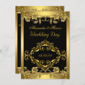 Elegant Wedding Floral Black Gold Kaart (Voorkant / Achterkant)