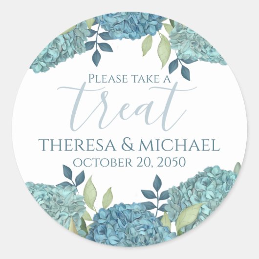 Elegant Wedding Floral Blue Hydrangea Treat Ronde Sticker (Voorkant)