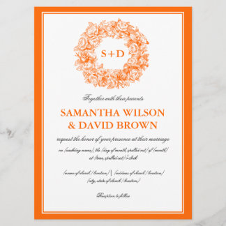 Elegant Wedding Floral Monogram Oranje Kaart