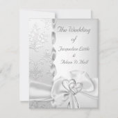 Elegant Wedding Floral Silver White Bow Hearts Kaart (Voorkant)