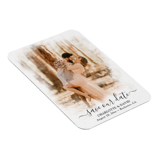 Elegant Wedding Foto bewaart onze datum Magneet (Rechterzijde)