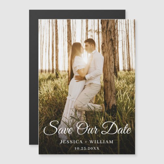 Elegant Wedding FOTO Save the Date Magnetic Kaart (Voorkant / Achterkant)