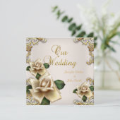 Elegant Wedding Gold Cream Beige Rozen Kaart (Staand voorkant)