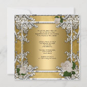 Elegant Wedding Gold Cream Roos Silver Kaart (Achterkant)
