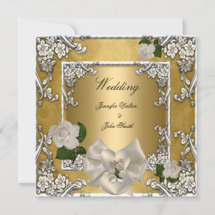 Elegant Wedding Gold Cream Roos Silver Kaart