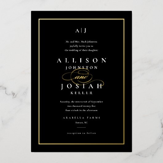 Elegant Wedding Gold Folie Uitnodiging (Voorkant)