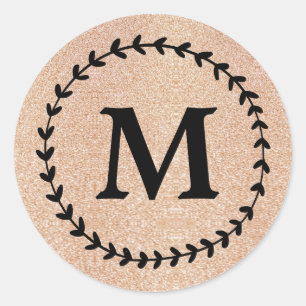 Elegant Wedding Gold glitter Black monogram Ronde Sticker