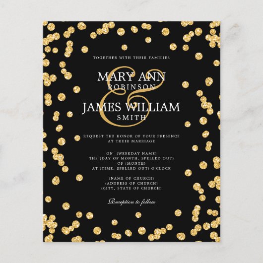 Elegant Wedding Gold Glitter Confetti Black Flyer (Voorkant)