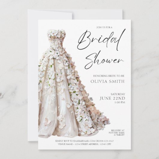 Elegant Wedding Gown Bridal Shower Invitation (Devant)