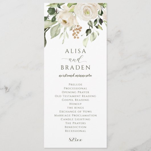 Elegant Wedding Greenery Foliage White Floral Programma (Voorkant)