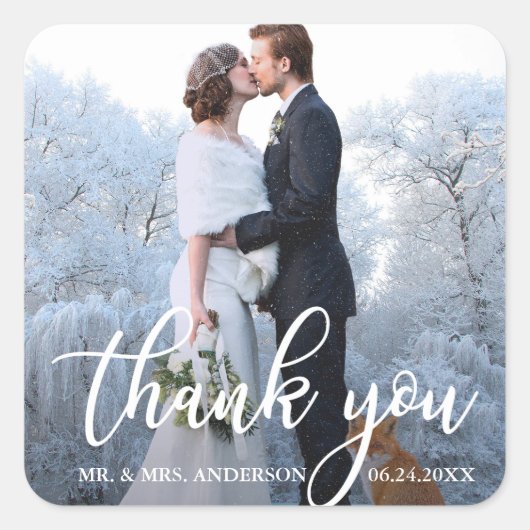 Elegant Wedding Hartelijk dank Bride Groom Foto Vierkante Sticker (Voorkant)