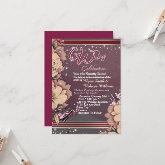 Elegant Wedding Invitation (Devant/Arrière en situation)