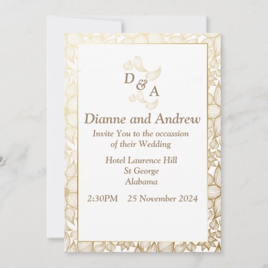 Elegant Wedding Invitation, bruine bladeren Kaart (Voorkant)