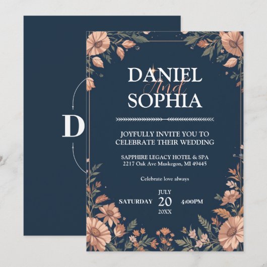 Elegant Wedding Invitation card Kaart (Voorkant / Achterkant)