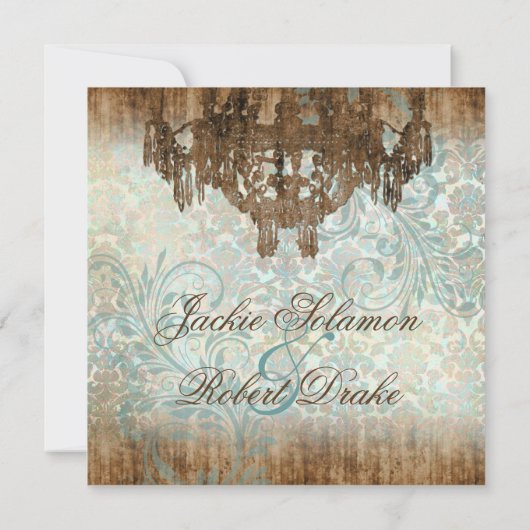 Elegant Wedding Invitation Chandelier Wood Kaart (Achterkant)