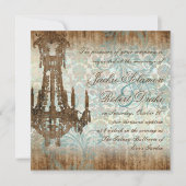 Elegant Wedding Invitation Chandelier Wood Kaart (Voorkant)