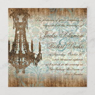 Elegant Wedding Invitation Chandelier Wood Kaart