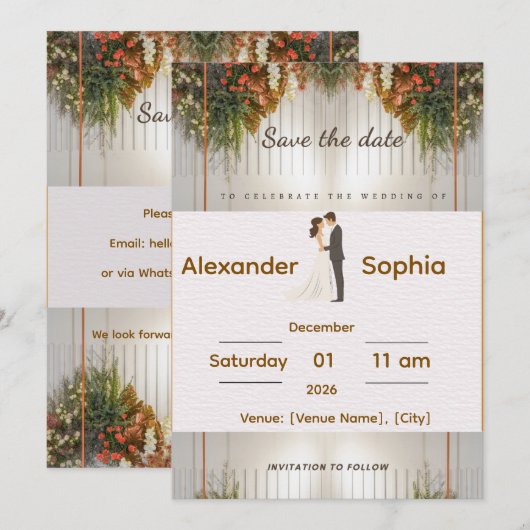 Elegant Wedding Invitation | Editable Names, Date Kaart (Voorkant / Achterkant)