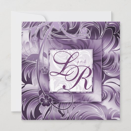Elegant Wedding Invitation Floral Paars Silver Kaart (Voorkant)