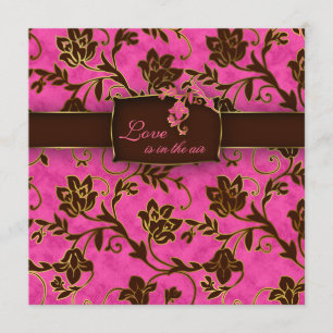 Elegant Wedding Invitation Gold Floral Pink Brown Kaart