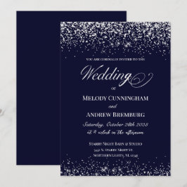 Elegant Wedding Invitation; marine met diamanten D Kaart