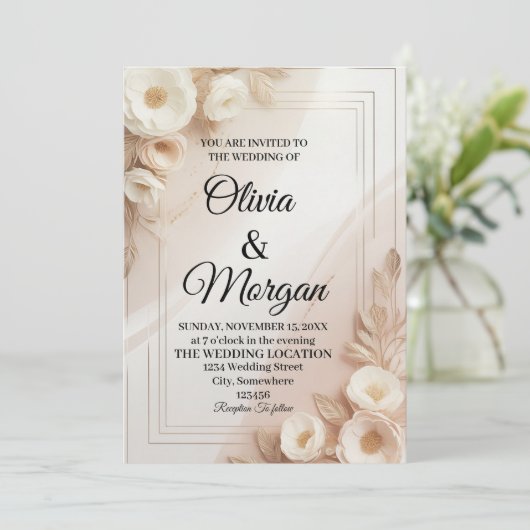 Elegant Wedding Invitation Pampas Grass Flora (Debout devant)